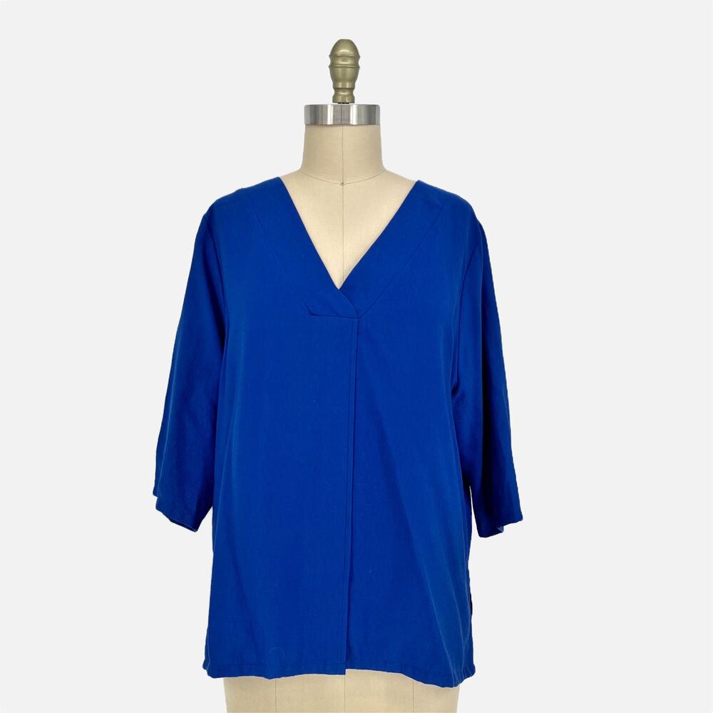 Niche Relaxed Fit V-Neck Exposed Seam Lagenlook Top Large Cobalt Blue